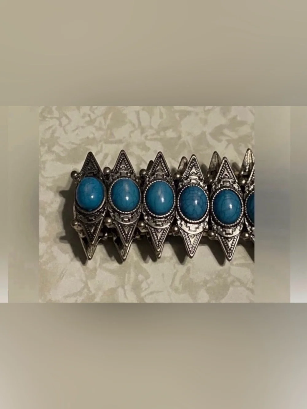 Silver Tone Faux Turquoise Stretch Bracelet #6907